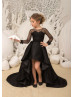 High Low Black Dots Tulle Floor Length Flower Girl Dress High Low Black Dots Tulle Floor Length Flower Girl Dress